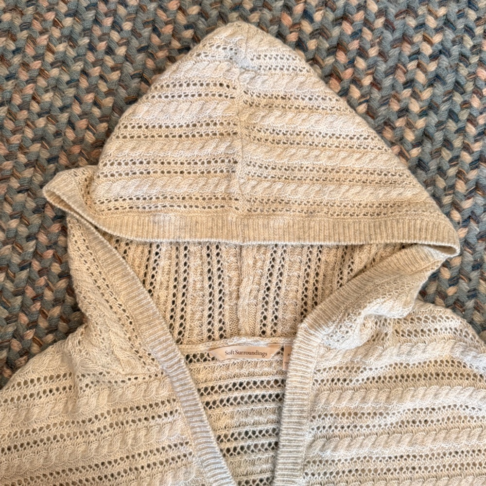 Soft Surroundings Beige V-Neck Hoodie Sweater - Picture 3 of 6